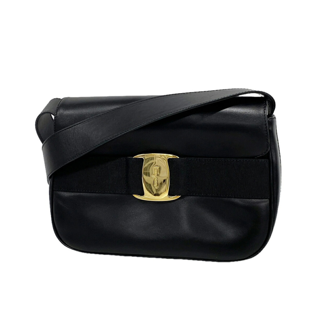 Salvatore Ferragamo Vara Leather Shoulder Bag, Black, Women's